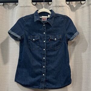 Levi's Strauss Classic Fit Short Sleeve Dark Blue Denim Shirt Size XS